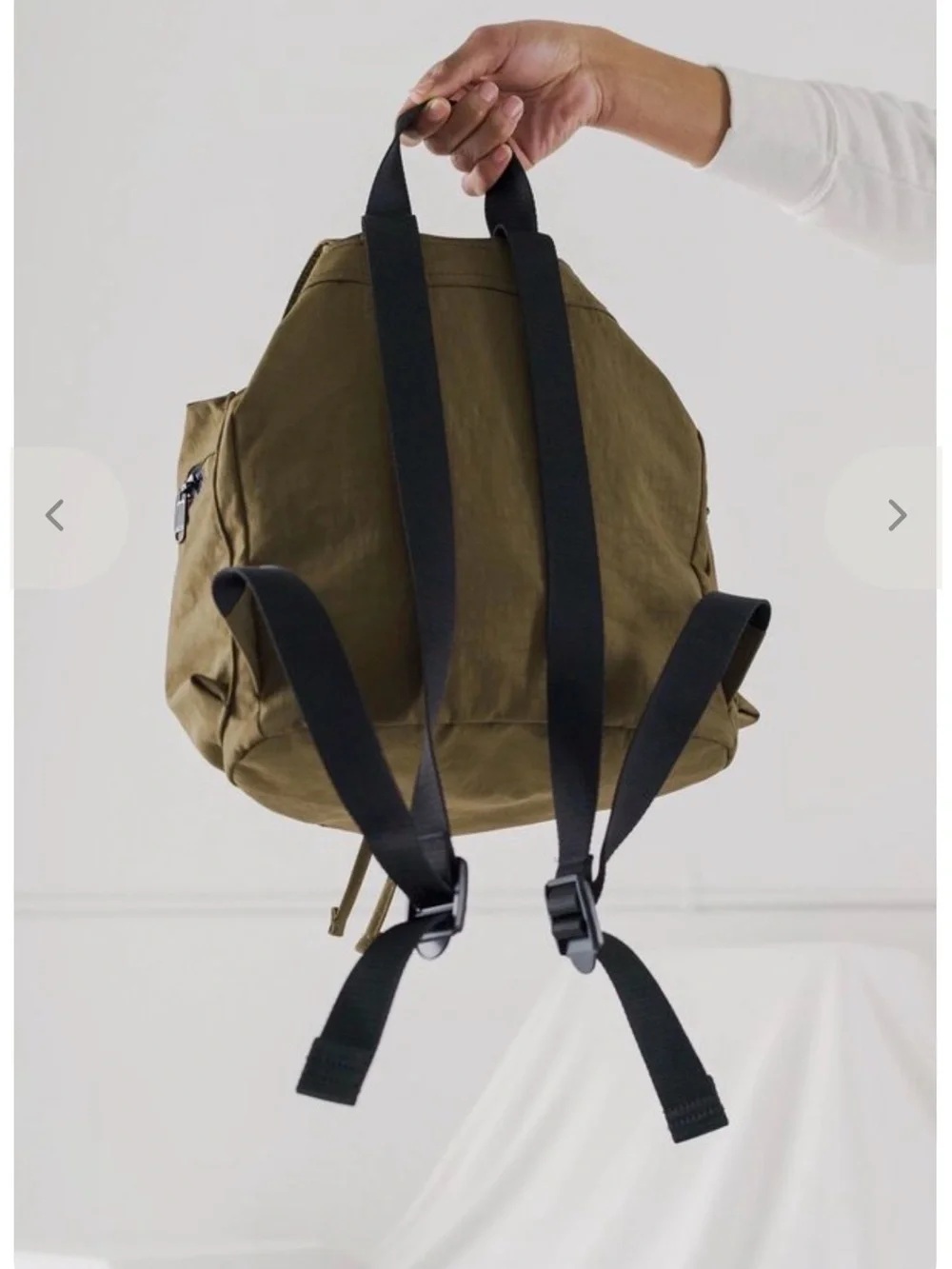 Baggu Olive Green Nylon Backpack with Front Pockets